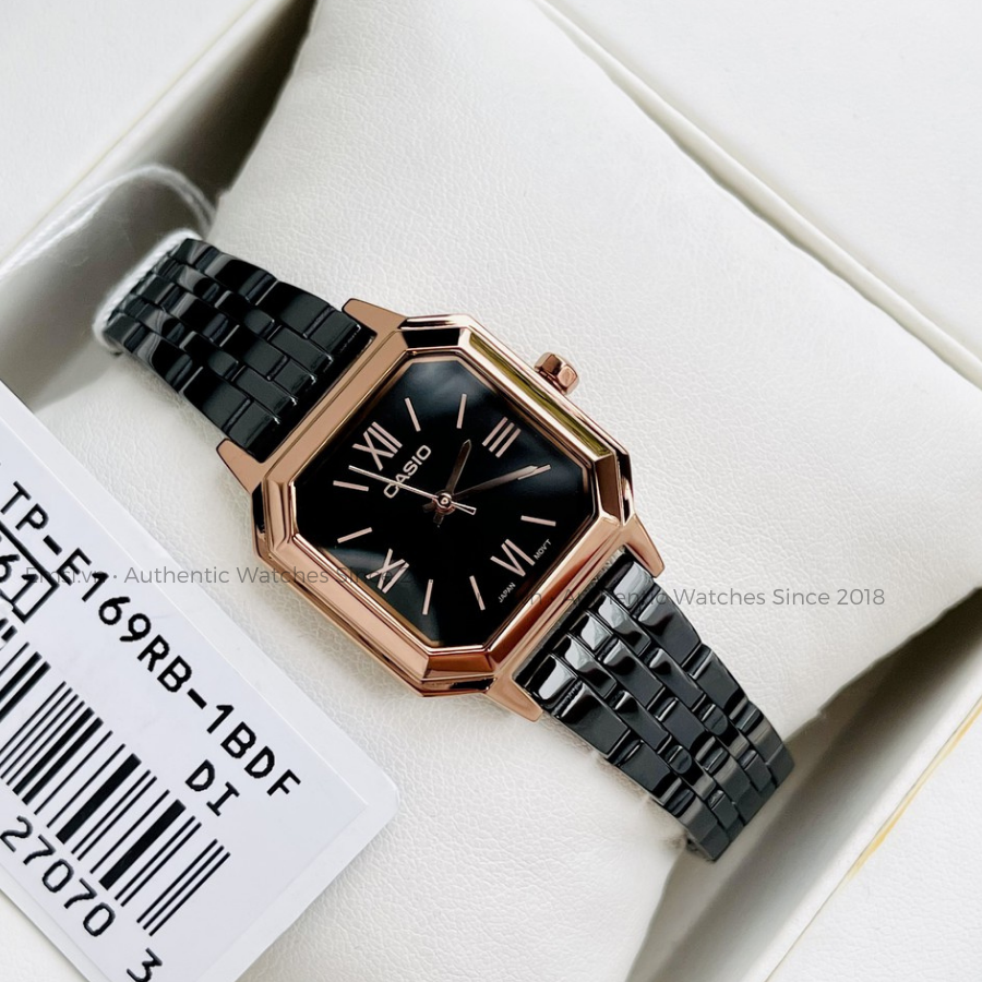 Đồng hồ Casio LTP-E169RB-1BDF - Nữ - Hàng chính hãng - Dây Kim Loại Mạ Ion Đen - Vỏ Mạ Ion Màu Vàng Hồng