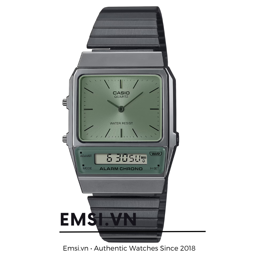 Casio 32mm Unisex AQ-800ECGG-3ADF -  Nostalgic Vintage Stainless Steel Watch