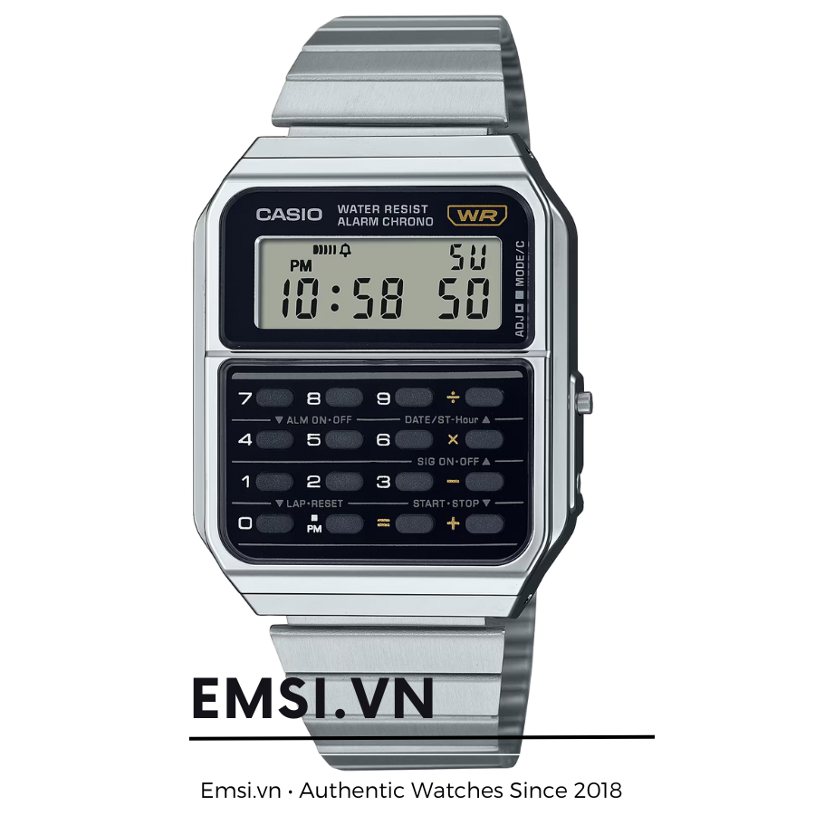 Đồng hồ nam Casio Vintage Máy tính kỹ thuật số bằng thép không gỉ - CASIO CA-500WE-1A
