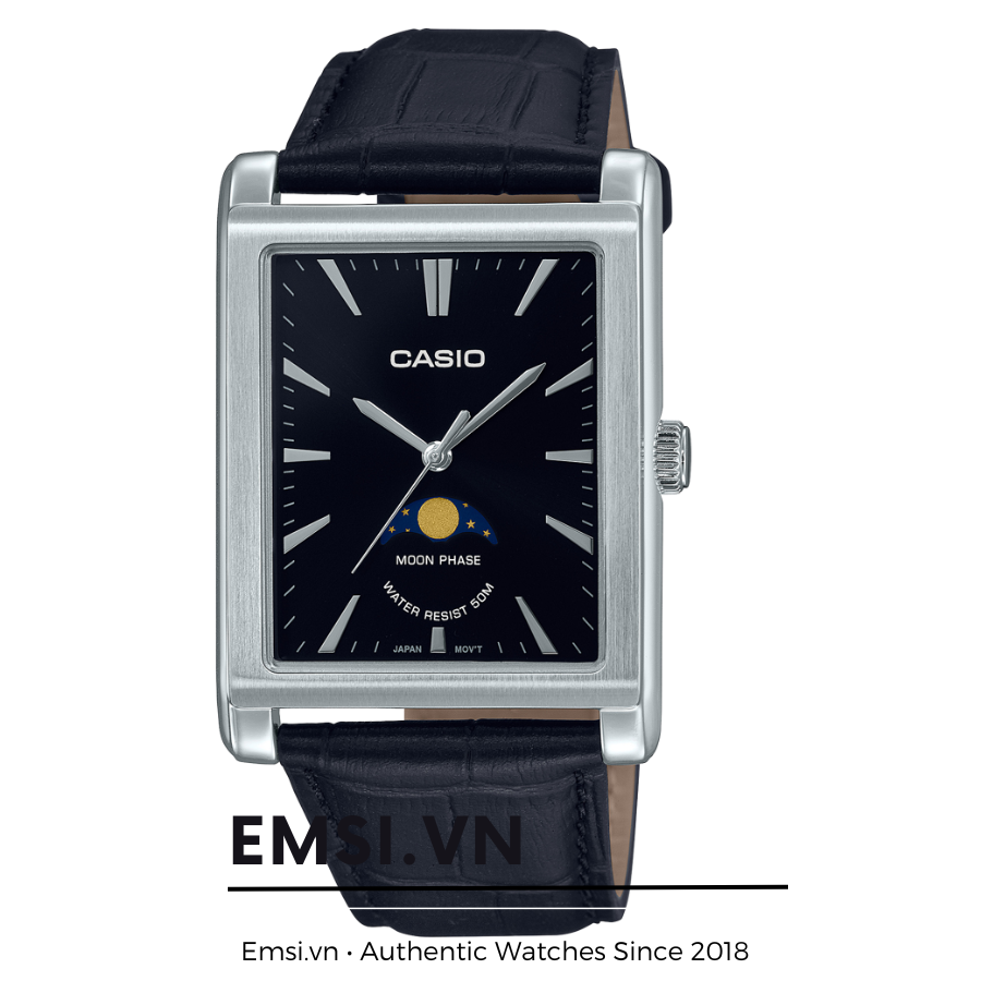 Đồng hồ nam Casio Moonphase MTP-M105L-1AVDF | Dây Da | Chu Kỳ Mặt Trăng