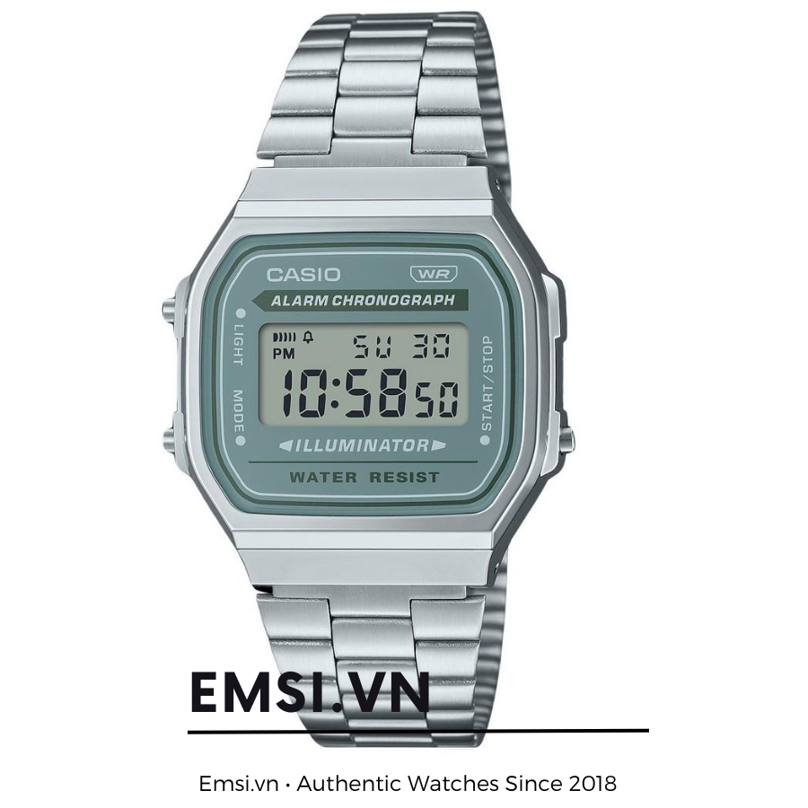 Đồng hồ đeo tay nam bằng thép không gỉ kỹ thuật số Casio Vintage Quartz A168WA-8A