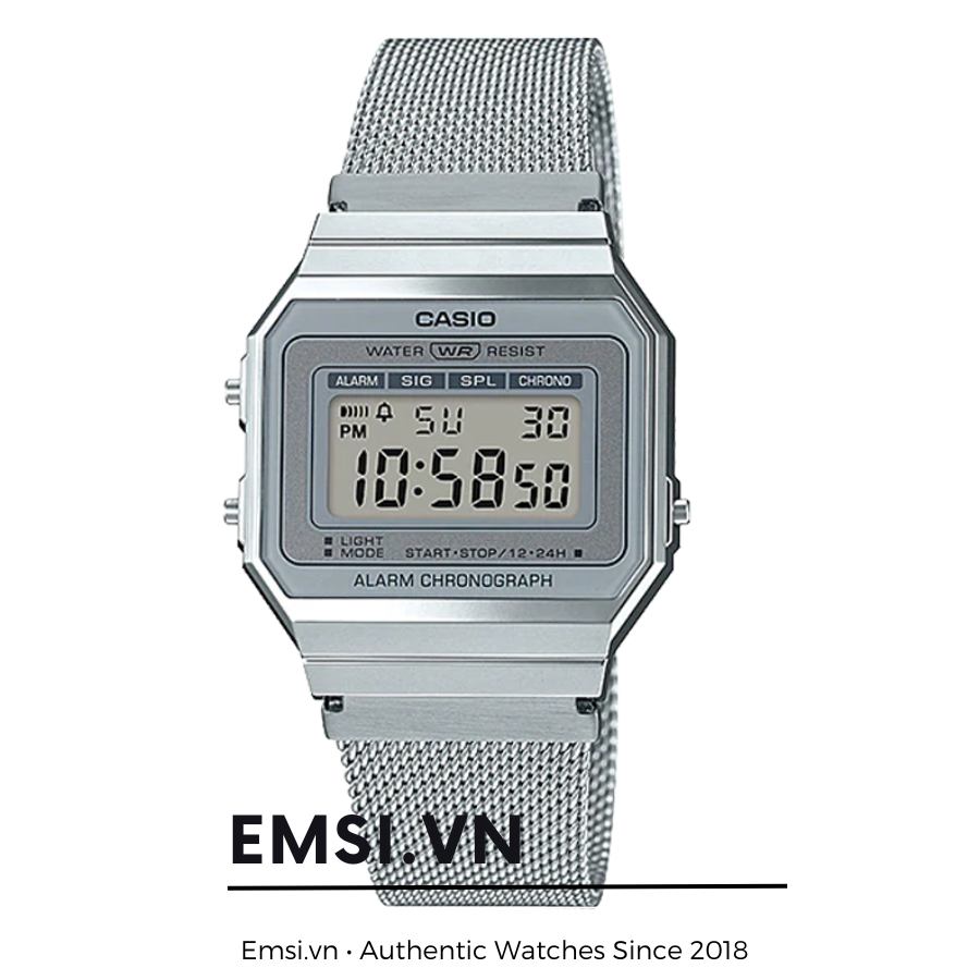 Casio A700WM-7ADF - Đồng hồ Unisex - Điện tử - Size mặt 35.5mm - Kính khoáng - Bảo Hành 5 Năm - Chính Hãng - Emsi.vn