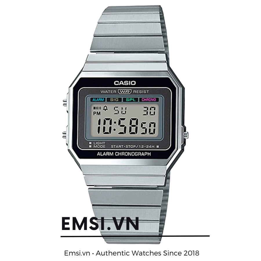 Casio A700W-1ADF - Đồng Hồ Unisex - Điện Tử - Kính Khoáng - Size Mặt 35.5mm EMSI.VN