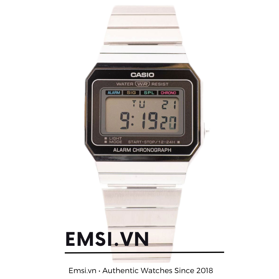 Casio A700W-1ADF - Đồng Hồ Unisex - Điện Tử - Kính Khoáng - Size Mặt 35.5mm EMSI.VN