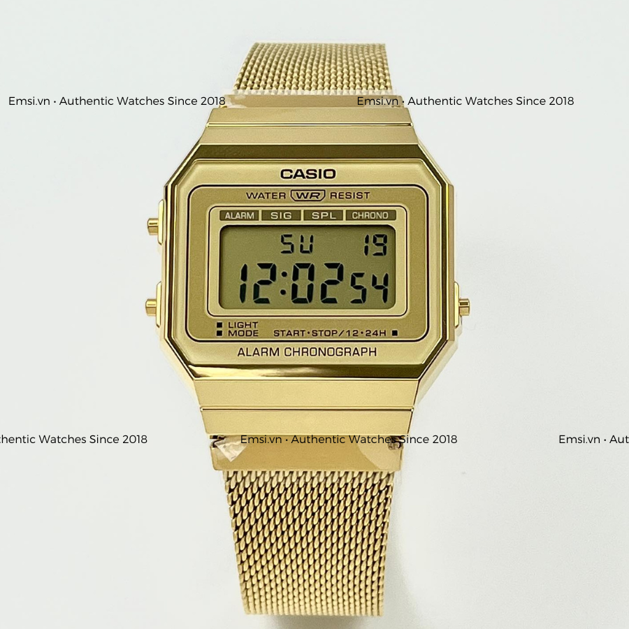 Đồng hồ nam nữ Vintage Casio A700MWG-9A - Kích thước vỏ : 37,4×35,5×6mm