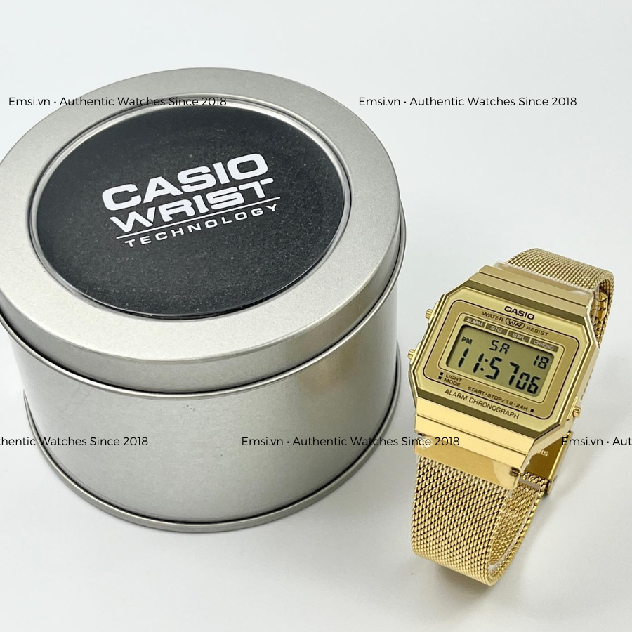 Đồng hồ nam nữ Vintage Casio A700MWG-9A - Kích thước vỏ : 37,4×35,5×6mm