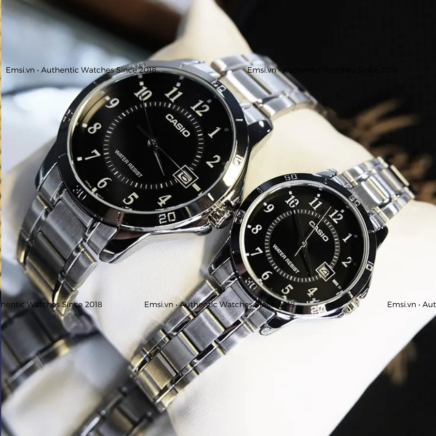 Đồng Hồ Casio Cặp Đôi MTP-V004D-1BUDF Và LTP-V004D-1BUDF Dây Kim Loại, Size mặt Nam 41,5mm & Nữ 30,2mm EMSI.VN