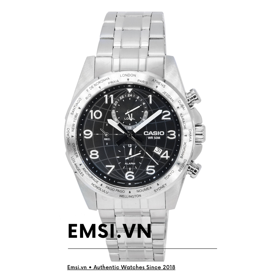MTP-W500D-1AV | Nam Lịch Lãm | Đồng Hồ | CASIO - 44mm | Dây Kim Loại