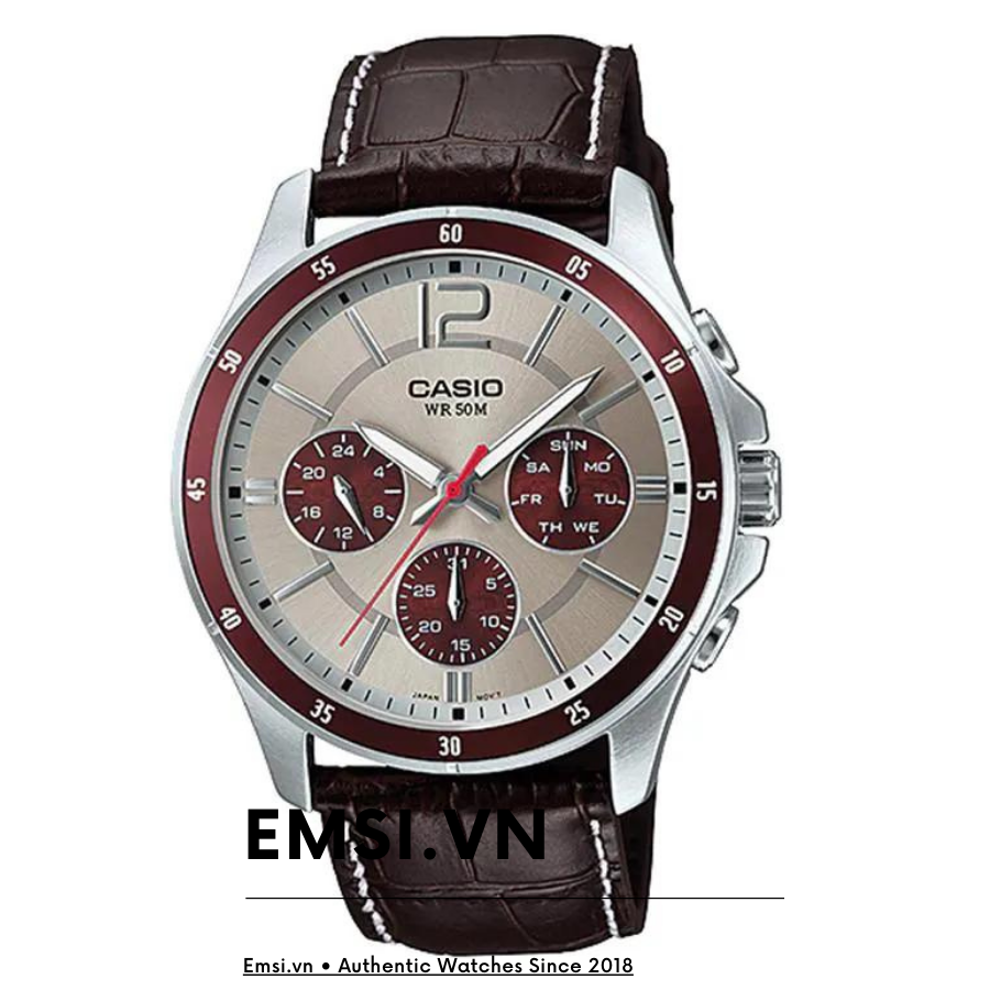 Đồng Hồ Nam Dây Da Casio MTP-1374L-7A1VDF (43mm) - Nâu Đen - Emsi.vn