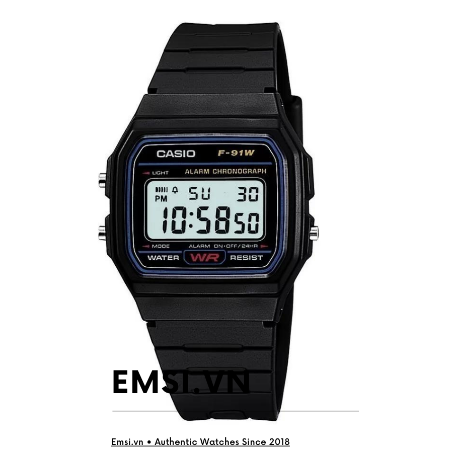 Casio F-91W-1DG - Đồng Hồ Nam - Điện Tử - Kính Nhựa - Bảo Hành 5 Năm - Chính Hãng