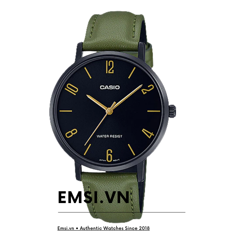 LTP-VT01BL-3B | Đồng Hồ Casio | Nữ | Dây Da Màu Xanh | Vỏ Mạ Ion Màu Đen | Chống Nước - Emsi.vn