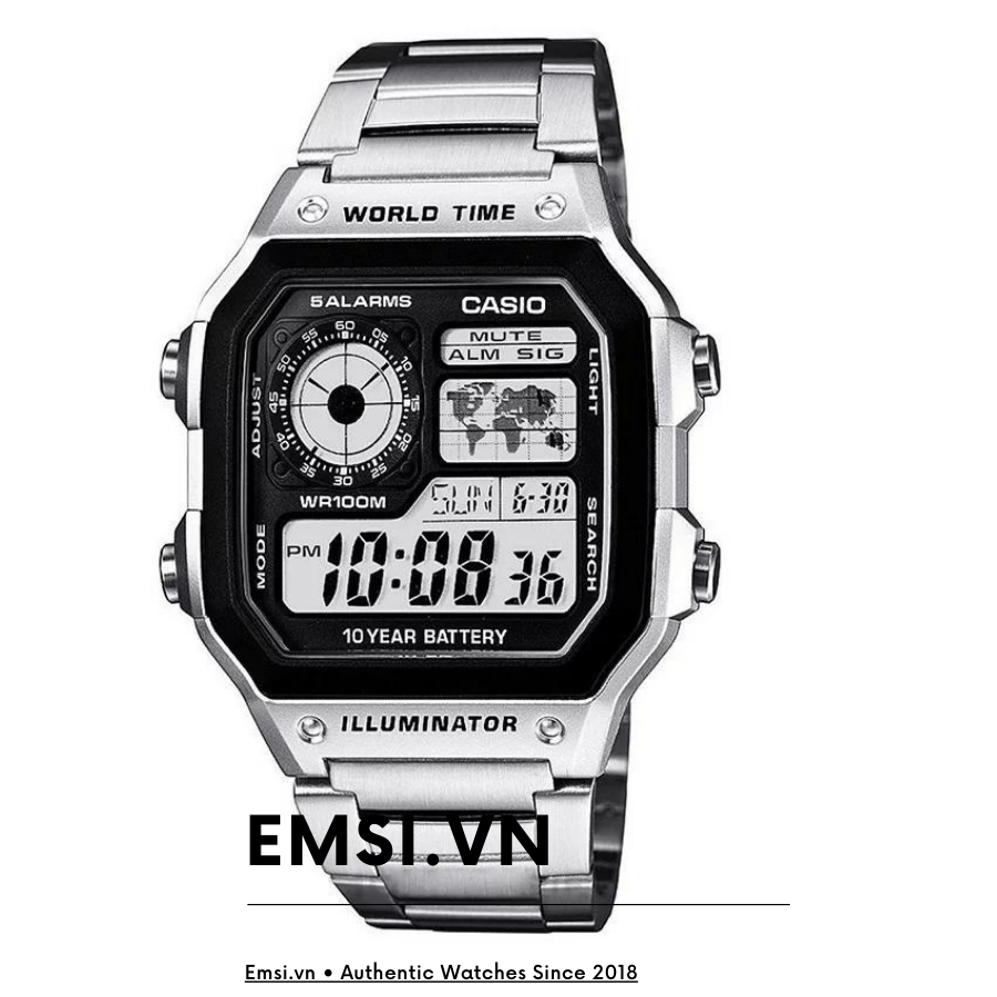 Đồng Hồ nam Casio AE-1200WHD-1AVDF Dây Kim Loại - Pin mạnh mẽ - Chống Nước 3atm. Trẻ trung năng động