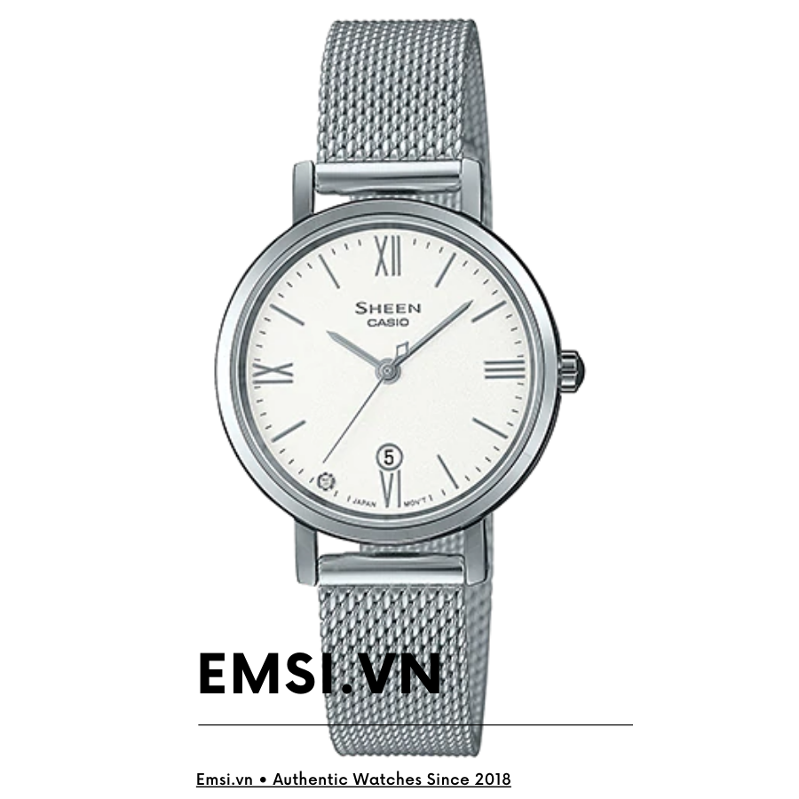 CASIO SHE-4540M-7AUDF (4539M) – NỮ – KÍNH SAPPHIRE – QUARTZ (PIN) – DÂY KIM LOẠI – MẶT SỐ 28mm