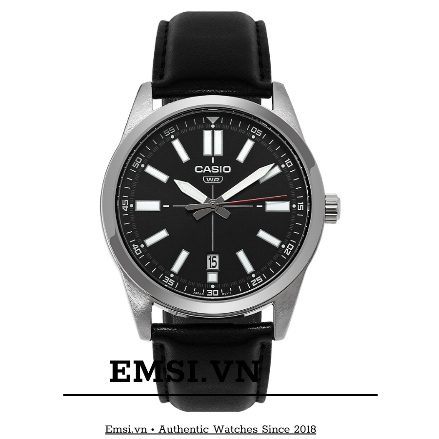 MTP-VD02L-1E | Đồng Hồ Casio | Nam | Dây Da Màu Đen | 3 Kim | Chống Nước