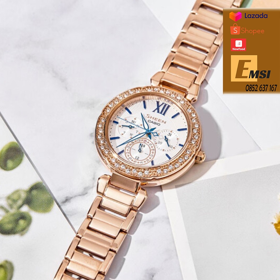 Đồng Hồ Casio Nữ Sheen SHE-3061PG-7BVDF Dây Kim Loại - Dây Kim Loại Mạ Vàng Hồng