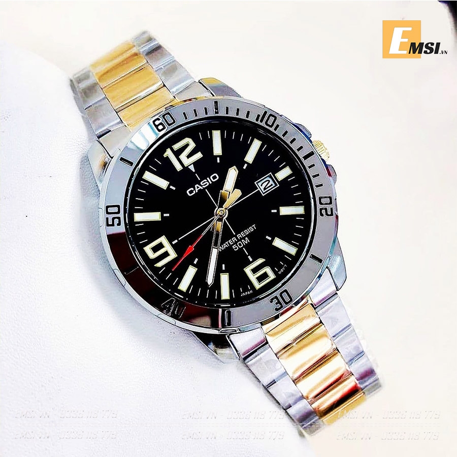 Đồng Hồ Nam Casio MTP-VD01SG-1BVUDF Dây Kim Loại Mạ Vàng - Nền Mặt Màu Đen
