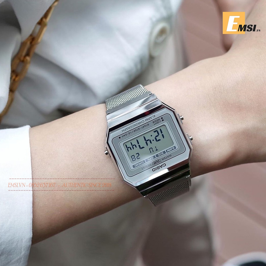 Casio A700WM-7ADF - Đồng hồ Unisex - Điện tử - Size mặt 35.5mm - Kính khoáng - Bảo Hành 5 Năm - Chính Hãng - Emsi.vn