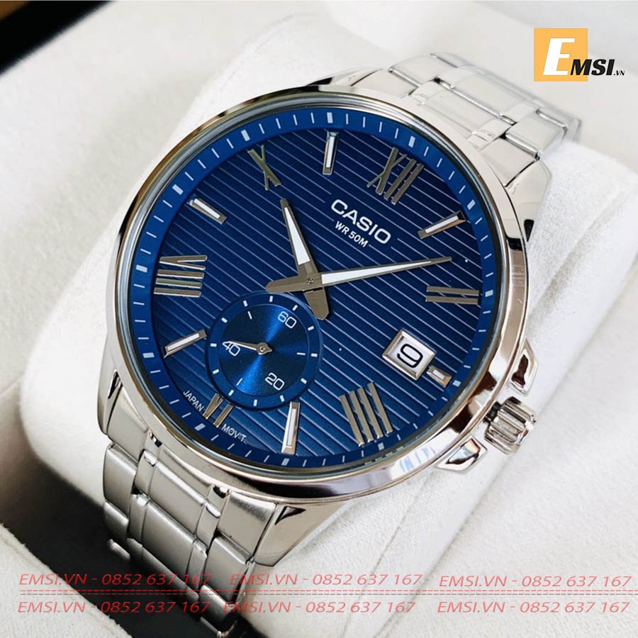 Đồng Hồ Nam Casio MTP-EX100D-2AVDF Dây Kim Loại - Nền Mặt Xanh Trẻ Trung - Emsi.vn