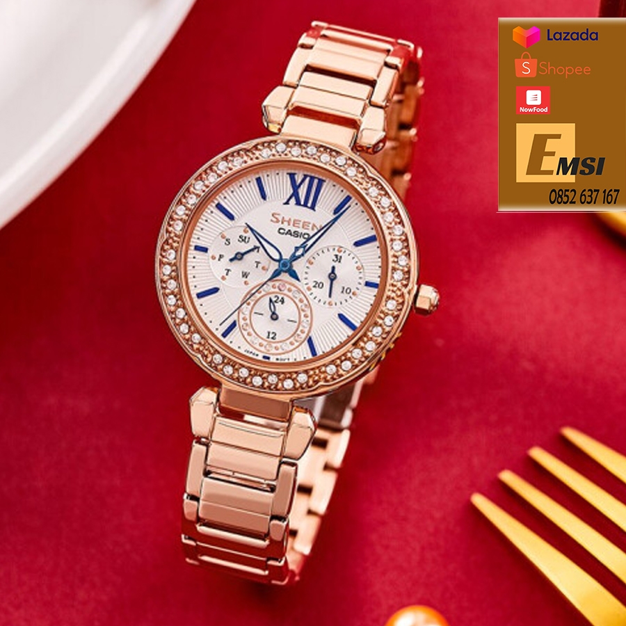 Đồng Hồ Casio Nữ Sheen SHE-3061PG-7BVDF Dây Kim Loại - Dây Kim Loại Mạ Vàng Hồng