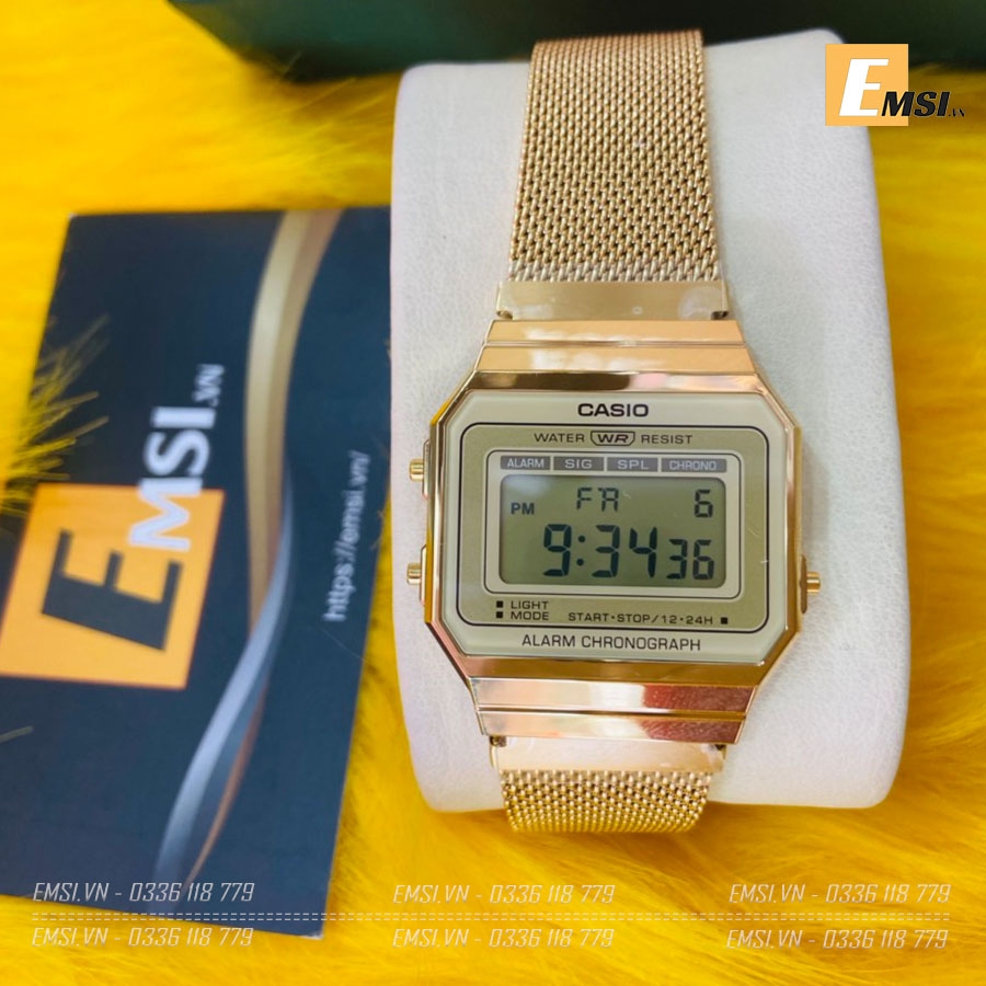Đồng hồ nam nữ Vintage Casio A700MWG-9A - Kích thước vỏ : 37,4×35,5×6mm