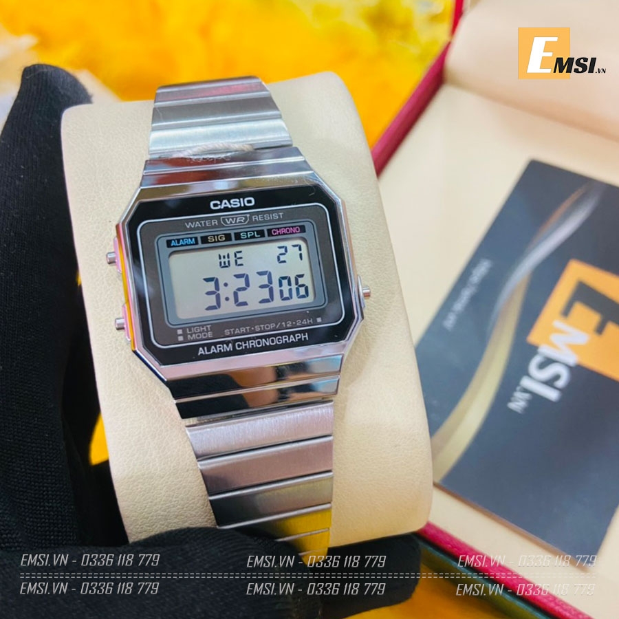 Đồng hồ nam nữ Vintage Casio A700MWG-9A - Kích thước vỏ : 37,4×35,5×6mm