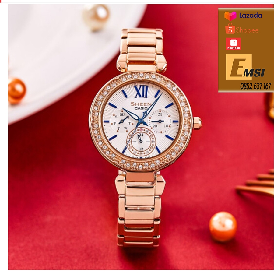 Đồng Hồ Casio Nữ Sheen SHE-3061PG-7BVDF Dây Kim Loại - Dây Kim Loại Mạ Vàng Hồng