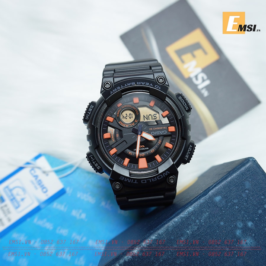 AEQ-110W-1A2VDF – NAM – KÍNH NHỰA – QUARTZ (PIN) – DÂY CAO SU