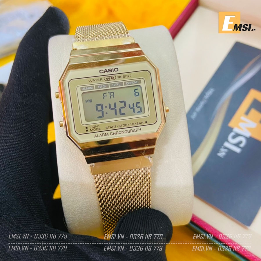 Đồng hồ nam nữ Vintage Casio A700MWG-9A - Kích thước vỏ : 37,4×35,5×6mm