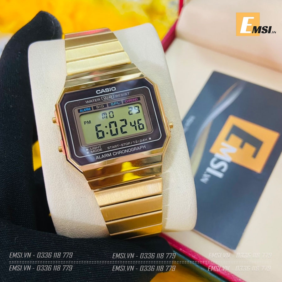 Đồng hồ nam nữ Vintage Casio A700MWG-9A - Kích thước vỏ : 37,4×35,5×6mm