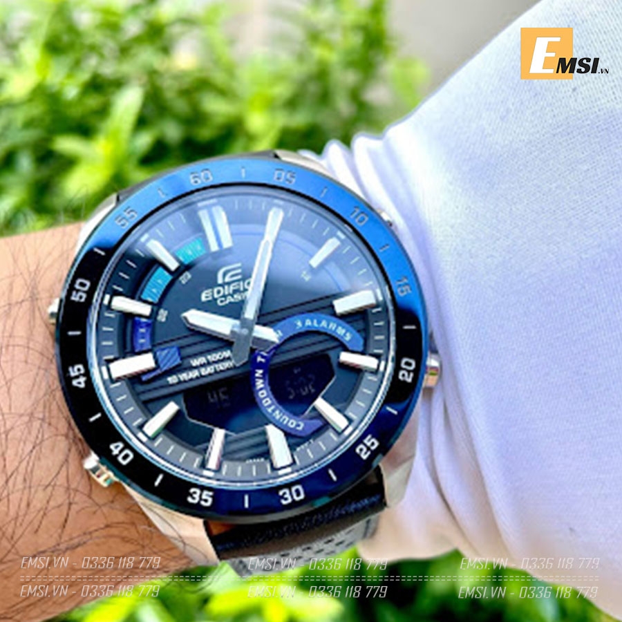 Đồng Hồ Nam Casio Edifice ERA-120BL-2AVDF Dây Da Cao Cấp - Viền Mặt Mạ Xanh - Pin 10 Năm