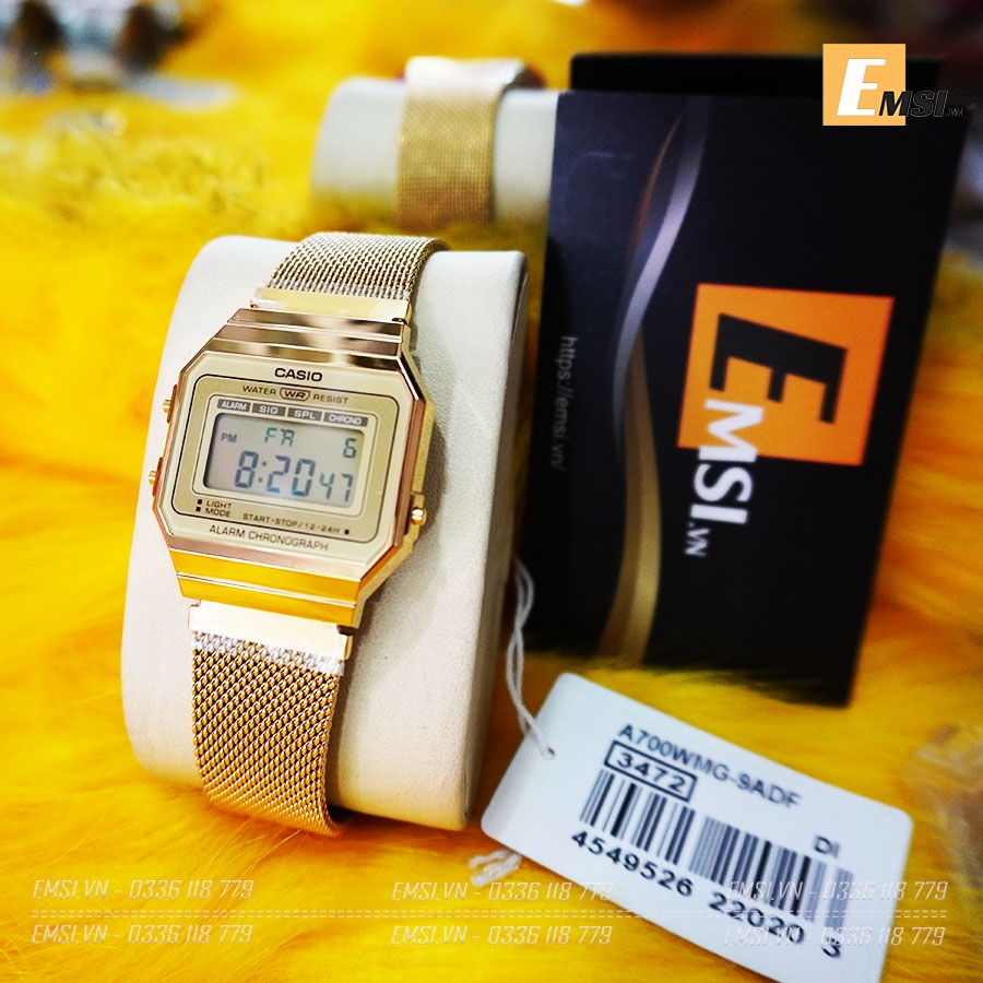 Đồng hồ nam nữ Vintage Casio A700MWG-9A - Kích thước vỏ : 37,4×35,5×6mm