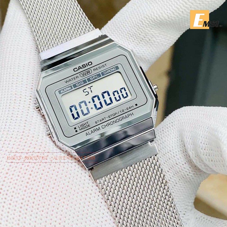 Casio A700WM-7ADF - Đồng hồ Unisex - Điện tử - Size mặt 35.5mm - Kính khoáng - Bảo Hành 5 Năm - Chính Hãng - Emsi.vn