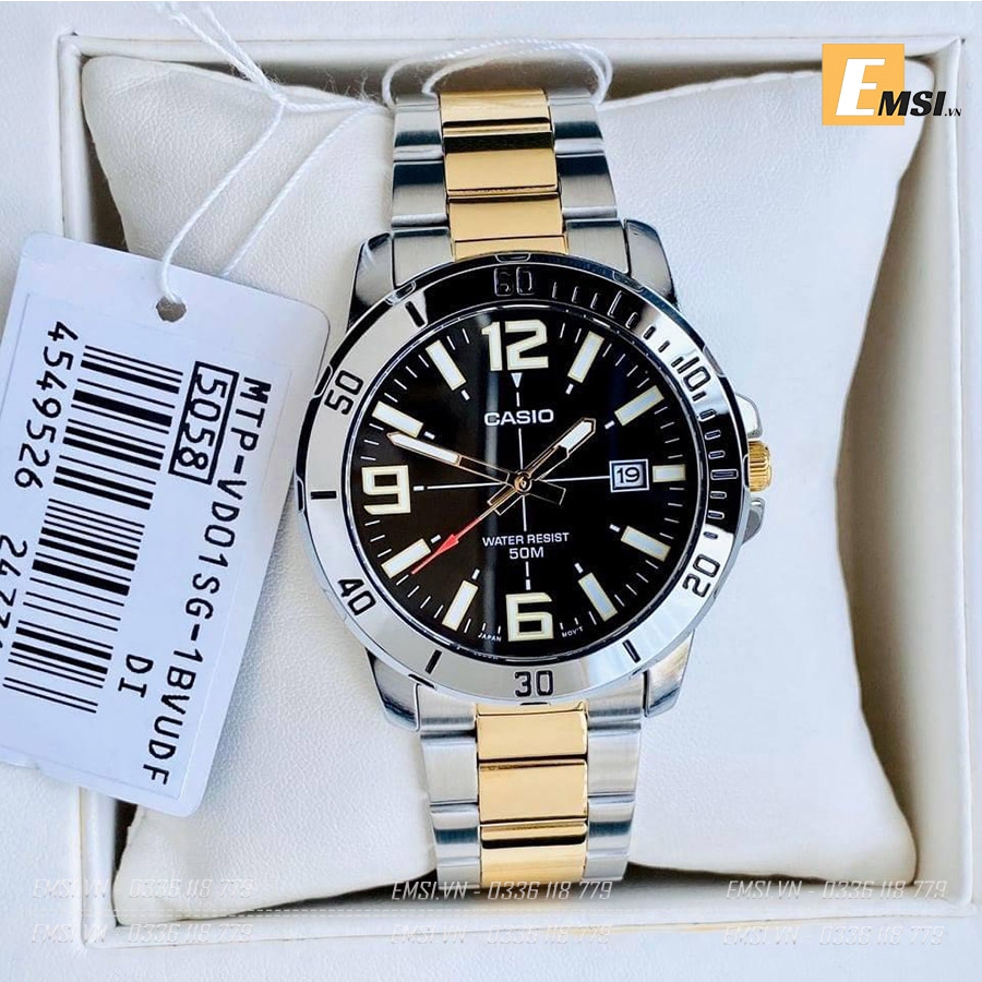 Đồng Hồ Nam Casio MTP-VD01SG-1BVUDF Dây Kim Loại Mạ Vàng - Nền Mặt Màu Đen