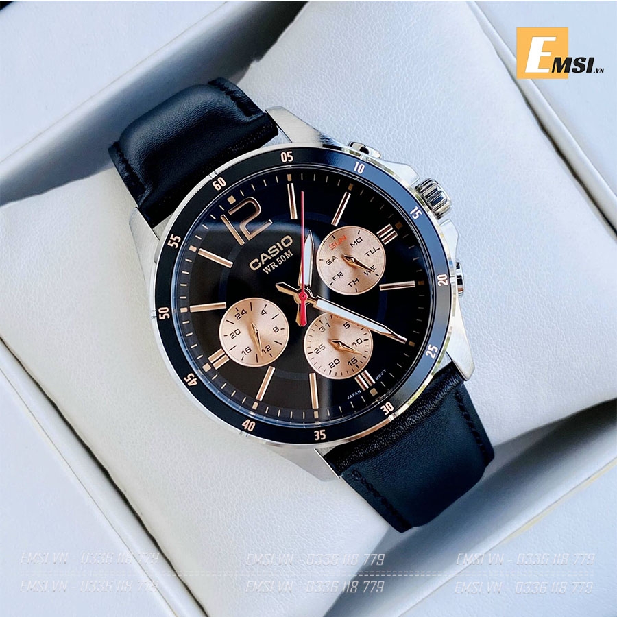 Đồng Hồ Casio Nam MTP-1374L-1A2V Dây Da Màu Đen