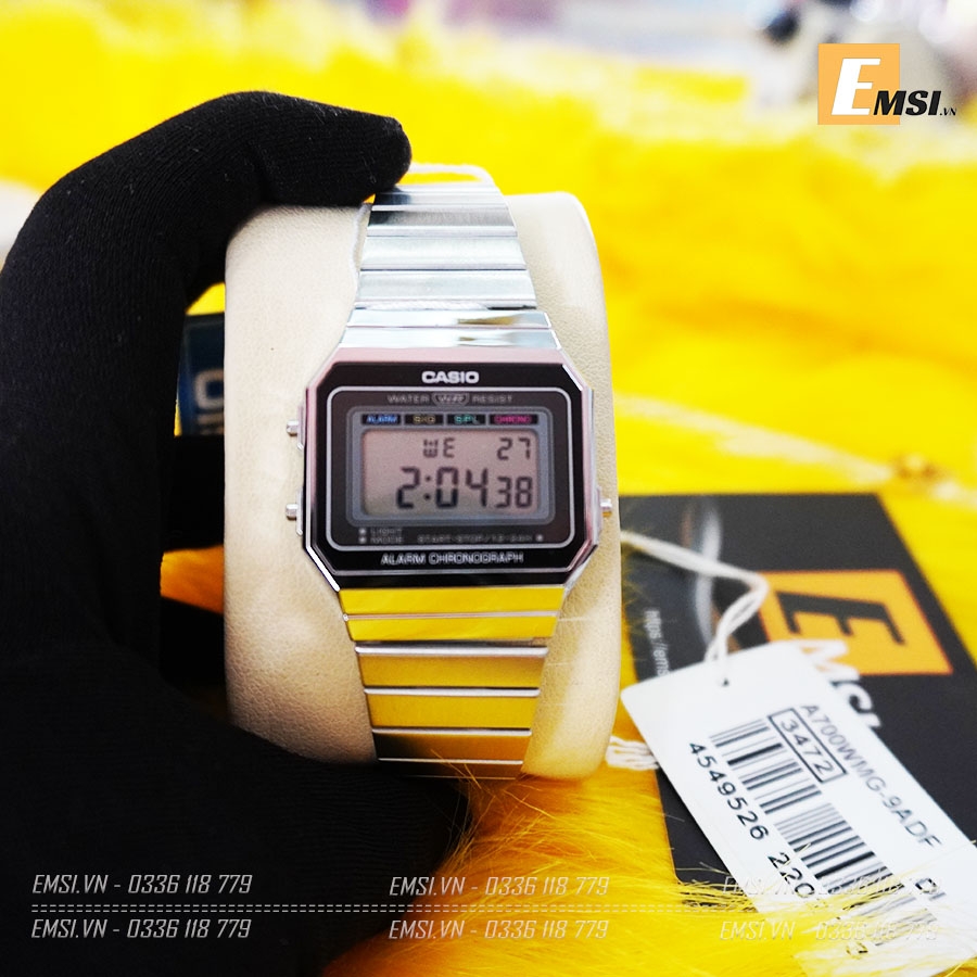 Đồng hồ nam nữ Vintage Casio A700MWG-9A - Kích thước vỏ : 37,4×35,5×6mm