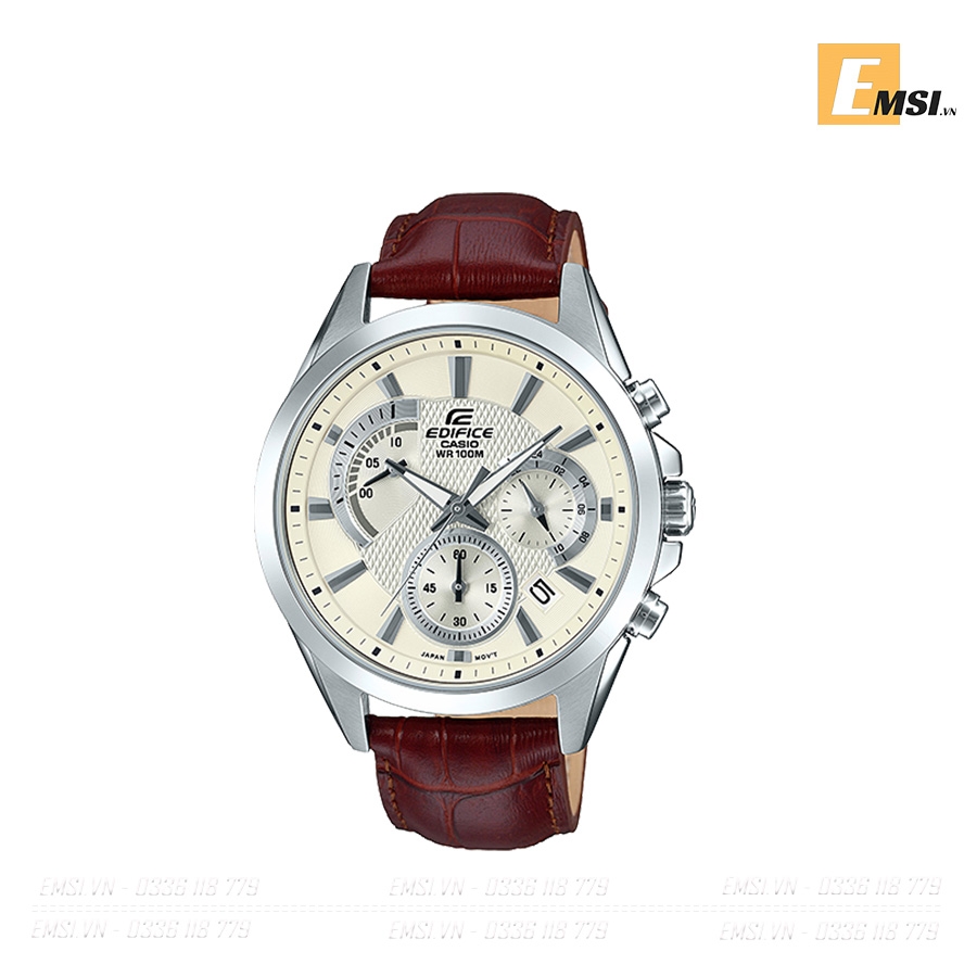 Đồng Hồ Nam Casio Edifice EFV-580L-7AV Dây Da Màu Nâu - Mặt Màu Trắng