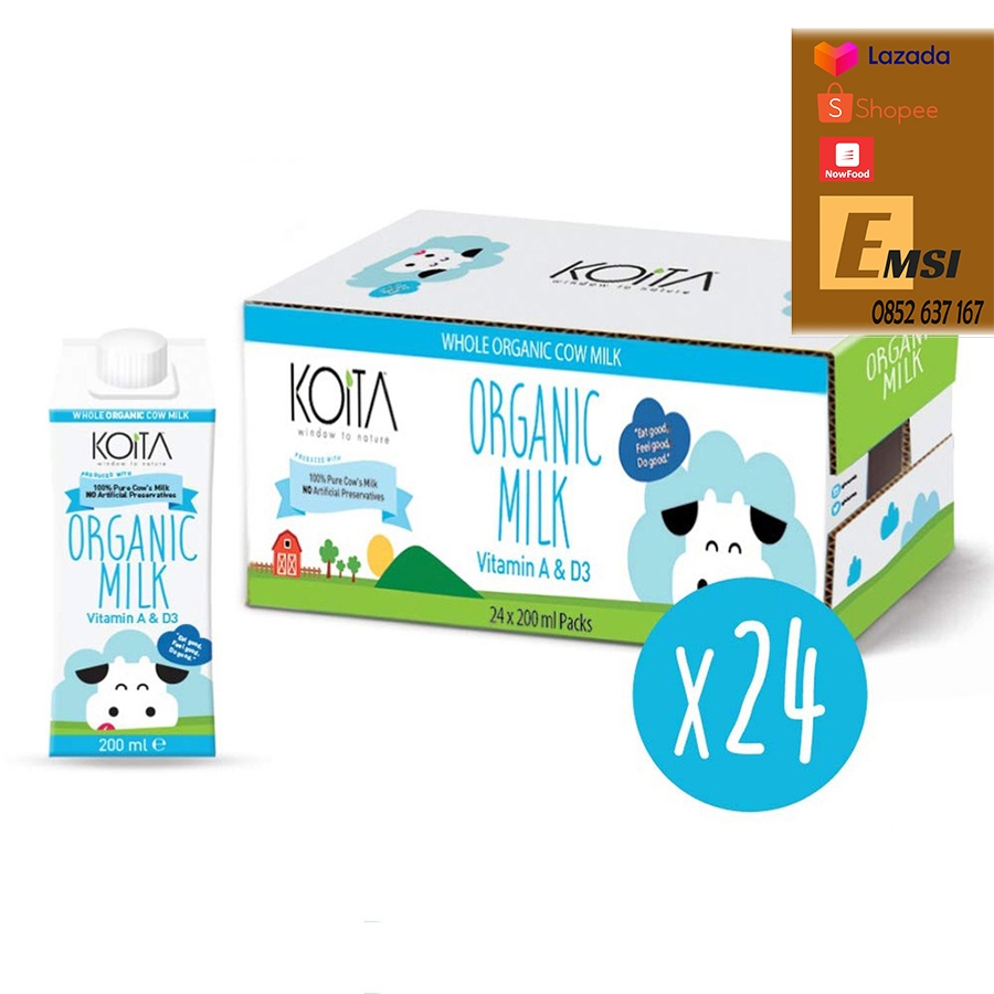 Thùng 24 hộp - Sữa tươi hữu cơ Koita nguyên kem 200ml (sữa bò)
