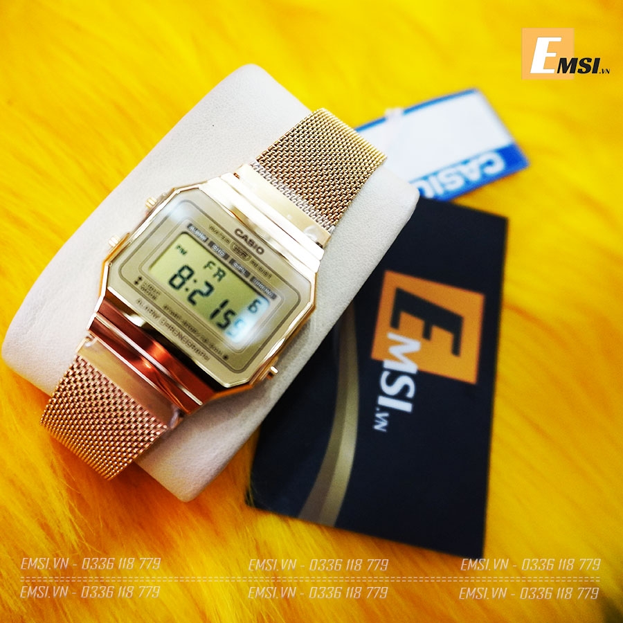 Đồng hồ nam nữ Vintage Casio A700MWG-9A - Kích thước vỏ : 37,4×35,5×6mm