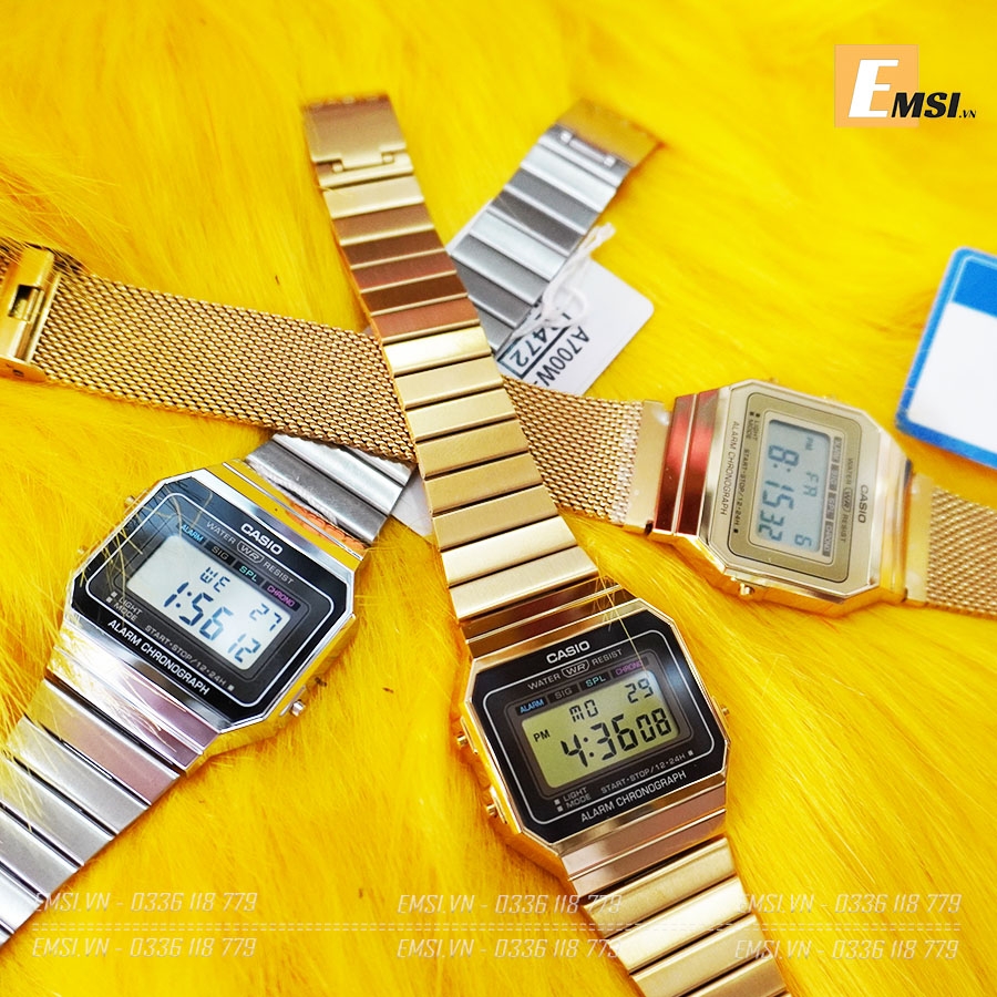 Đồng hồ nam nữ Vintage Casio A700MWG-9A - Kích thước vỏ : 37,4×35,5×6mm
