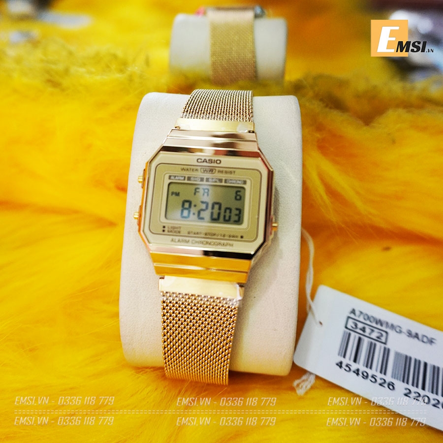 Đồng hồ nam nữ Vintage Casio A700MWG-9A - Kích thước vỏ : 37,4×35,5×6mm
