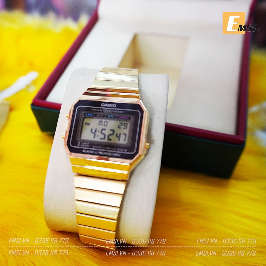 Đồng hồ nam nữ Vintage Casio A700MWG-9A - Kích thước vỏ : 37,4×35,5×6mm