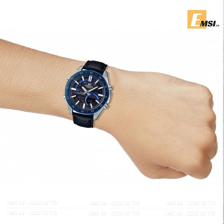 Đồng Hồ Nam Casio Edifice ERA-120BL-2AVDF Dây Da Cao Cấp - Viền Mặt Mạ Xanh - Pin 10 Năm