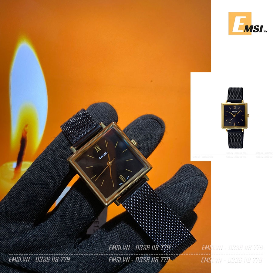 Đồng Hồ Nữ Casio LTP-E155MGB-1BDF Dây Kim Loại Mạ Đen - Mặt Vuông Cá Tính