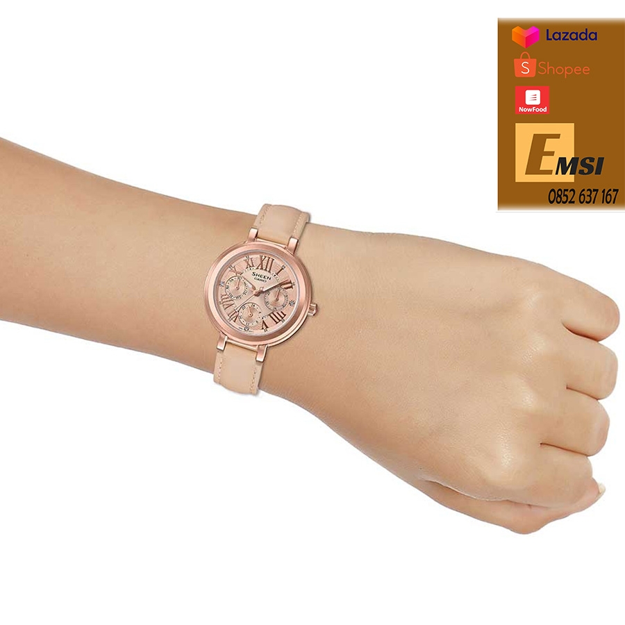 Đồng Hồ Nữ Casio Sheen SHE-3034GL-9A Dây Da - Viền Mặt Mạ Vàng Hồng