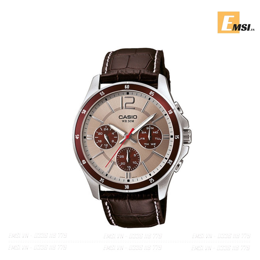 Đồng Hồ Nam Dây Da Casio MTP-1374L-7A1VDF (43mm) - Nâu Đen - Emsi.vn