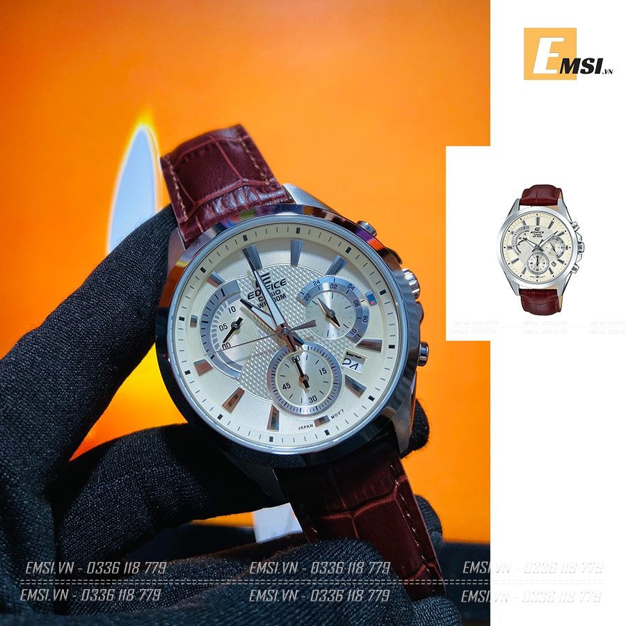 Đồng Hồ Nam Casio Edifice EFV-580L-7AV Dây Da Màu Nâu - Mặt Màu Trắng