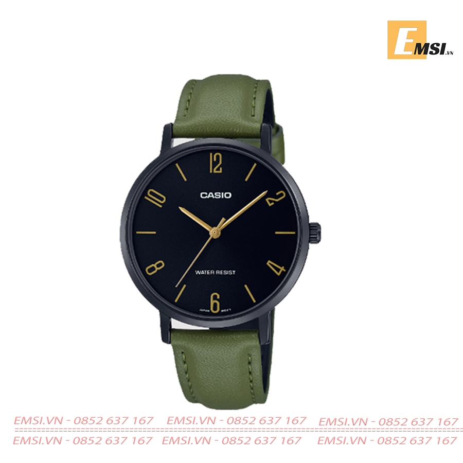 LTP-VT01BL-3B | Đồng Hồ Casio | Nữ | Dây Da Màu Xanh | Vỏ Mạ Ion Màu Đen | Chống Nước - Emsi.vn