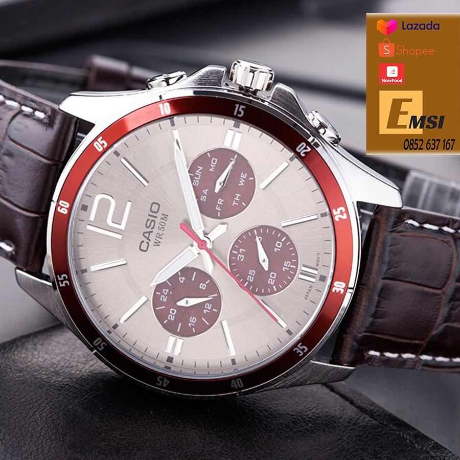 Đồng Hồ Nam Dây Da Casio MTP-1374L-7A1VDF (43mm) - Nâu Đen - Emsi.vn