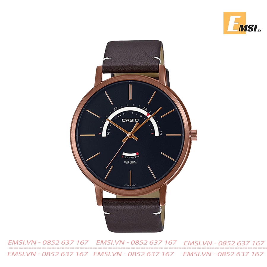 MTP-B105RL-1AV | Đồng Hồ Casio | Nam | Dây Da Màu Nâu | Vỏ Mạ Vàng Hồng | Chống Nước WR50M - Emsi.vn