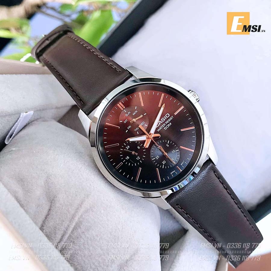 Casio MTP-E330L-5AVDF - Đồng Hồ Nam - Pin - Quartz - Size Mặt 42mm - Kính Khoáng - Dây Da - Chống Nước 5ATM - Bảo Hành 5 Năm